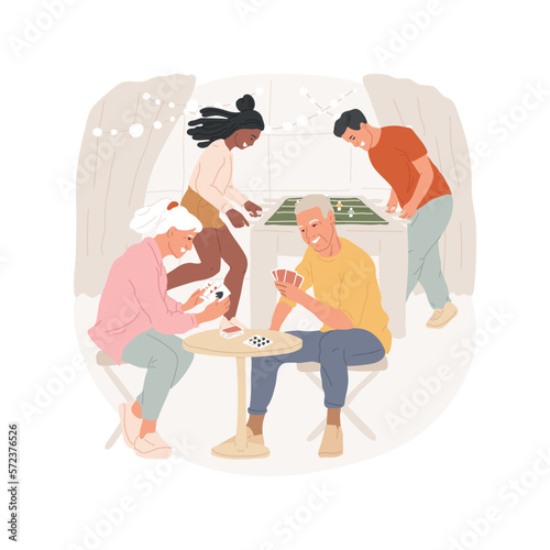 Game room isolated cartoon vector illustration. Young people at table soccer, seniors play card game, condo recreational area, community, common room, neighbors meeting place vector cartoon.