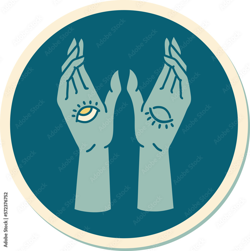 tattoo style sticker of mystic hands