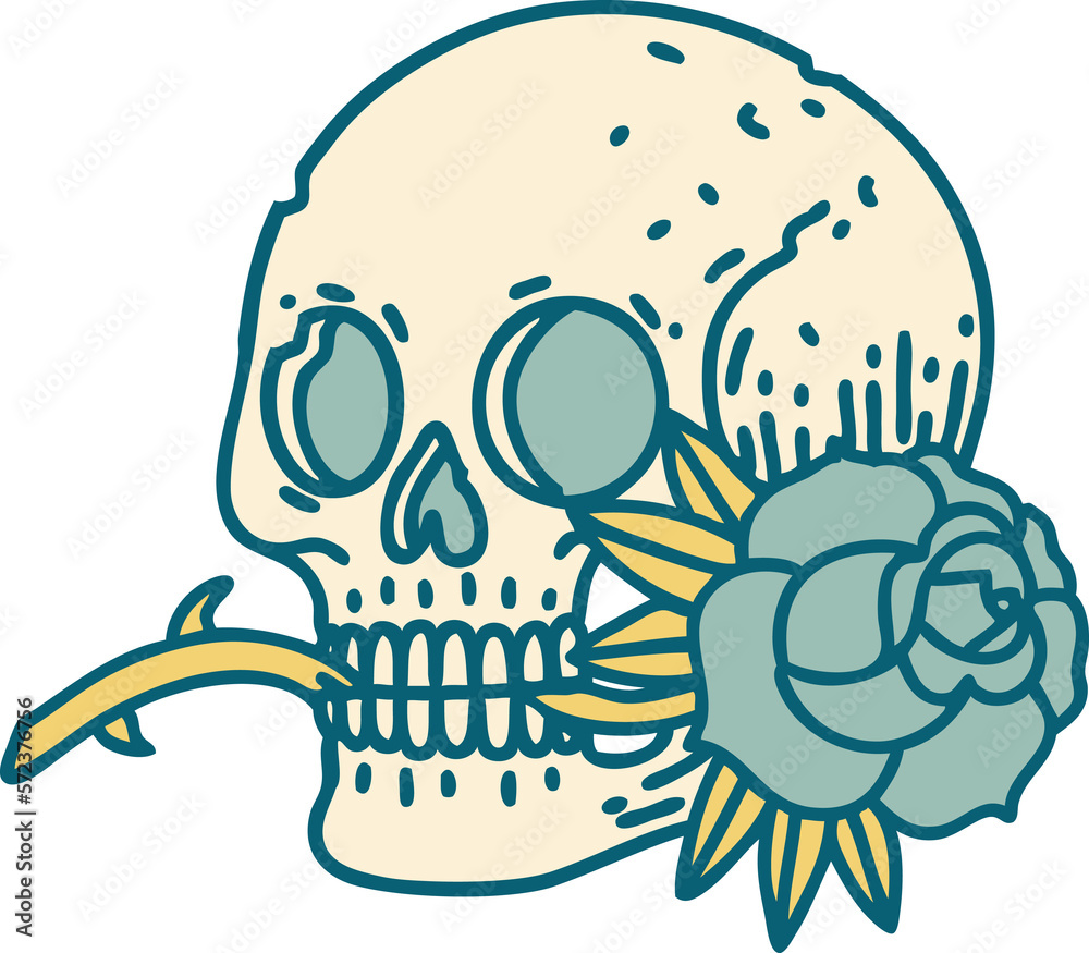 tattoo style icon of a skull and rose tattoo style icon of a skull and rose