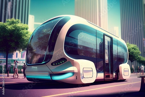 Future of urban autonomus mobility, AV city bus, Public transportation. Generative AI