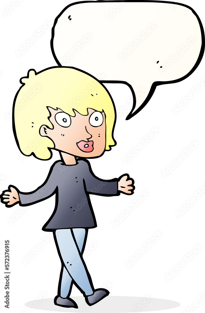 cartoon woman with open arms with speech bubble cartoon woman with open arms with speech bubble