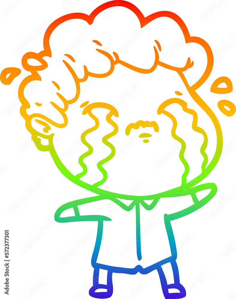 rainbow gradient line drawing cartoon man crying