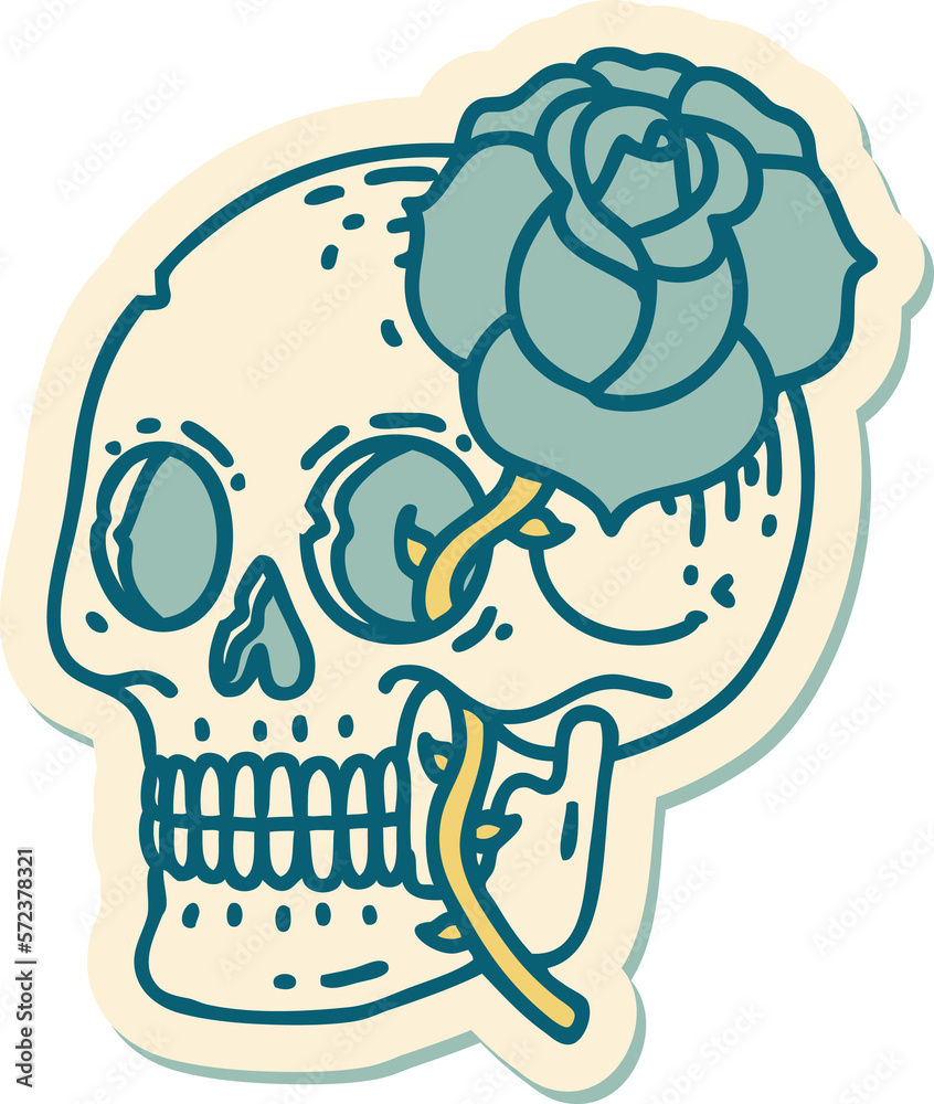 tattoo style sticker of a skull and rose tattoo style sticker of a skull and rose
