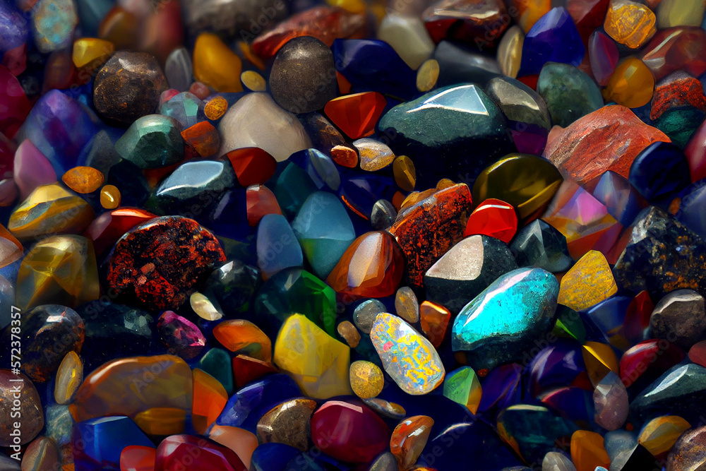 A background featuring colorful natural gem stones in various shapes and sizes, generative ai A background featuring colorful natural gem stones in various shapes and sizes, generative ai