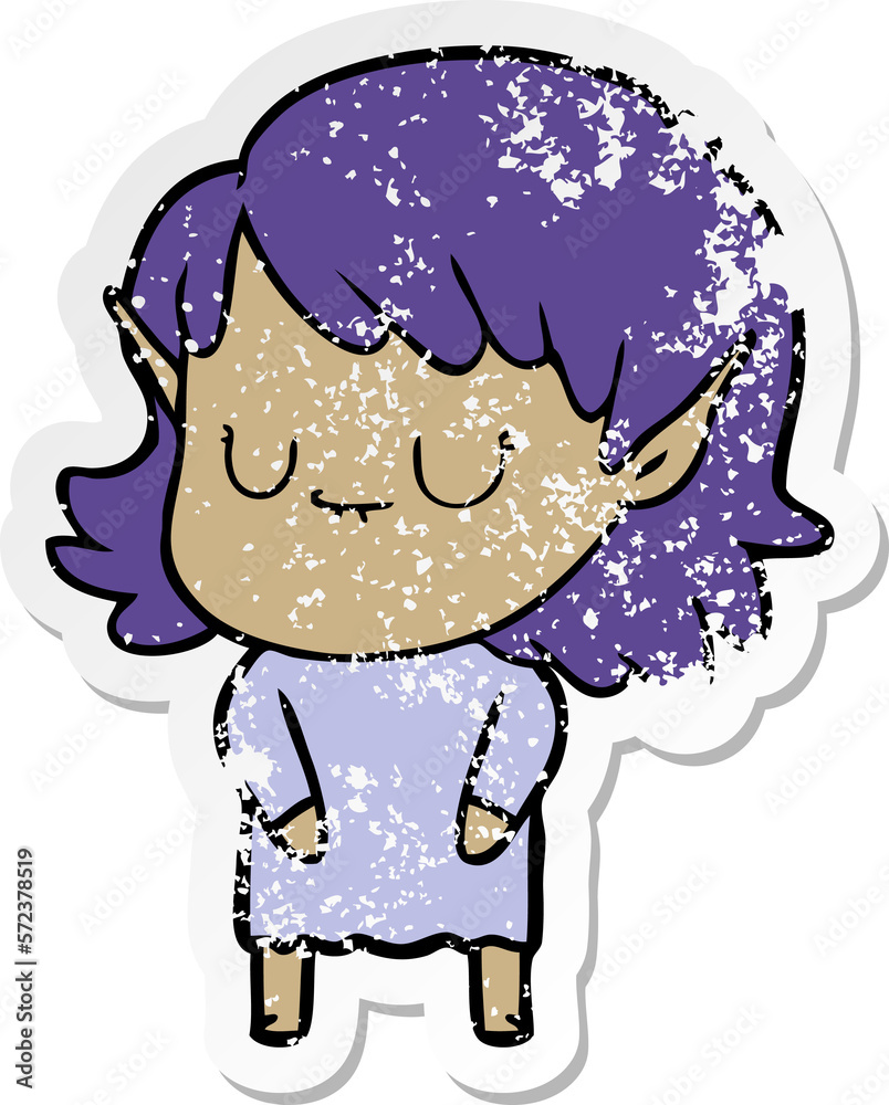 Fototapeta premium distressed sticker of a happy cartoon elf girl