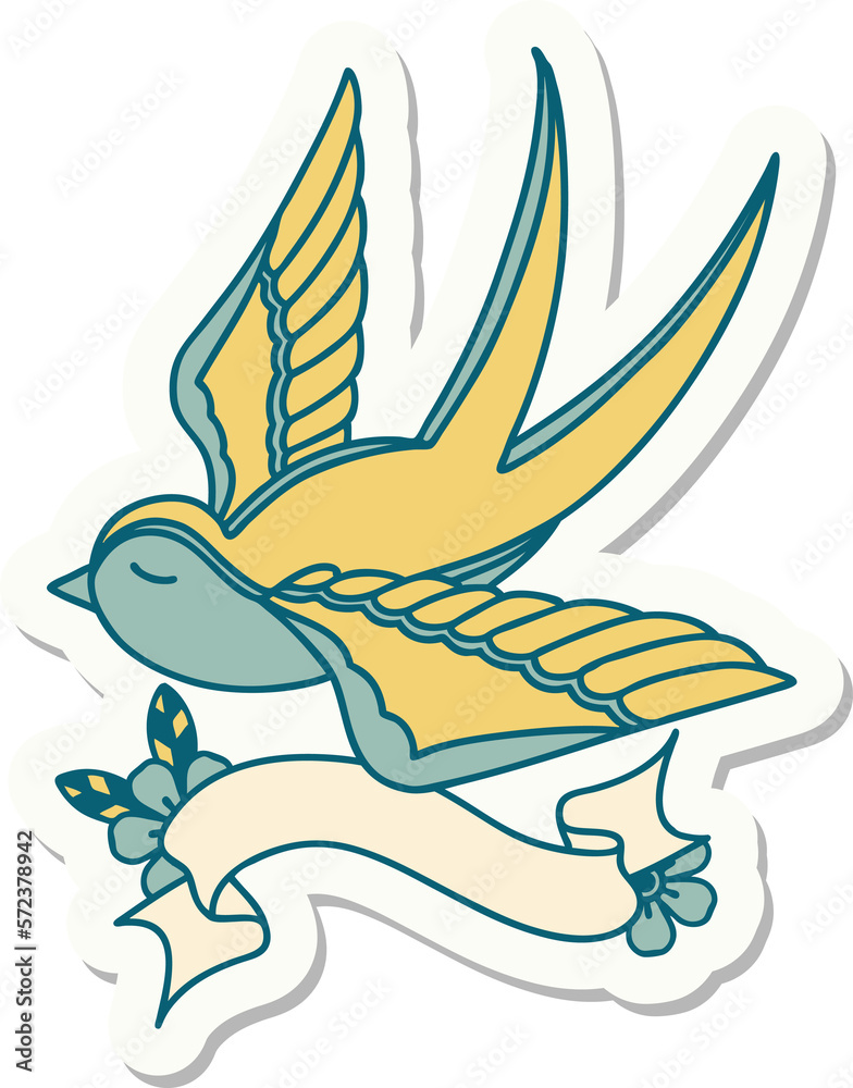 Obraz premium tattoo sticker with banner of a swallow