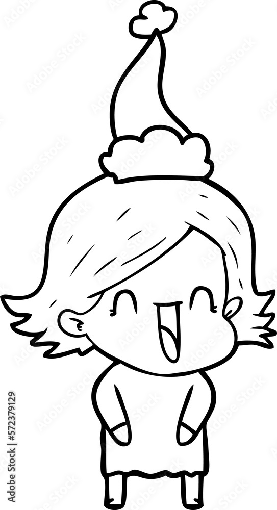 line drawing of a laughing woman wearing santa hat line drawing of a laughing woman wearing santa hat