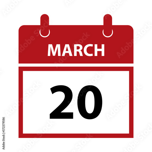 March 20. Vector flat daily calendar icon. Date and time, day, month for birthday, anniversary, appointment, remainder or event. Holiday. International Day of Happiness, World Sparrow Day.