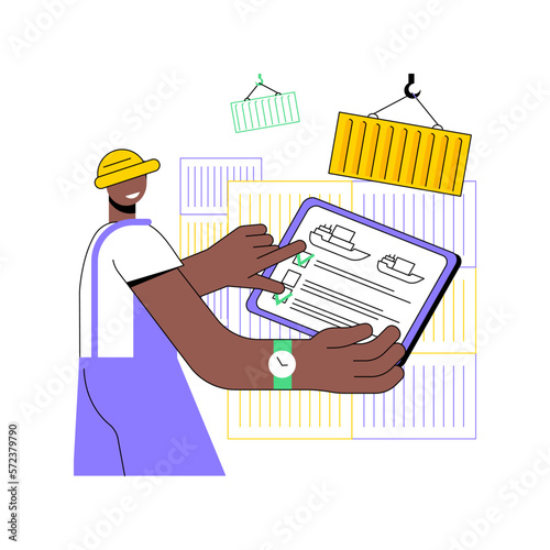 Supply chain management isolated cartoon vector illustrations. Supply chain manager at work, blockchain technology, decentralized public ledger, shipping container records vector cartoon.