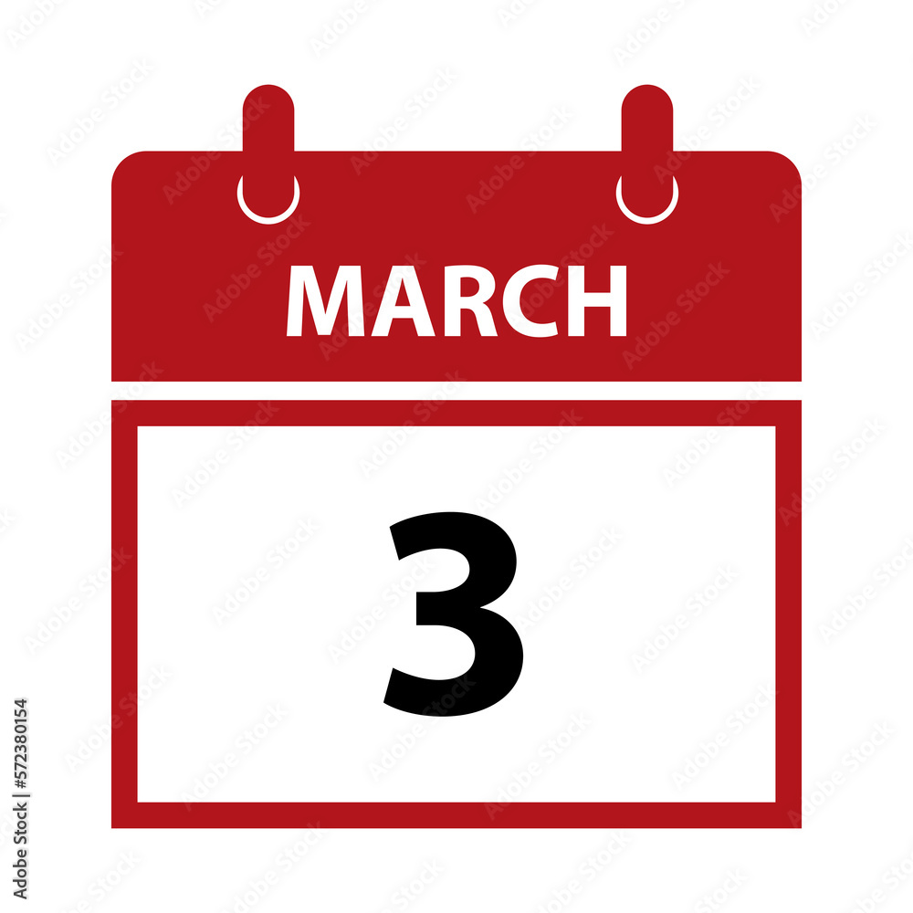 Fototapeta premium March 3. Vector flat daily calendar icon. Date and time, day, month for birthday, anniversary, appointment, remainder or event. Holiday. World Wildlife Day, World Hearing Day.