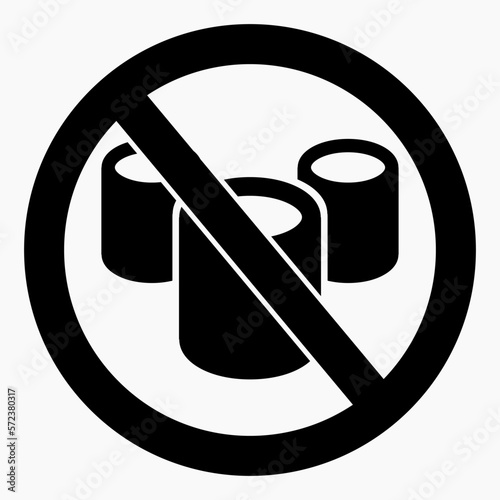 Cisterns ban icon. Do not use barrels. Oil refinery ban illustration. Vector icon.