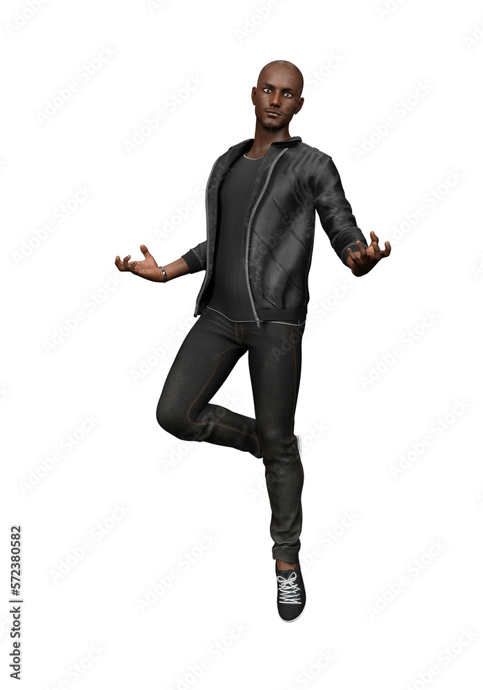 3d rendering black man urban fantasy contemporary clothes isolated