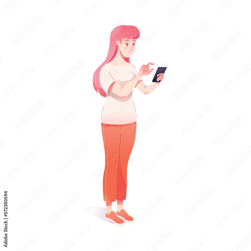 Young Woman Using Smartphone as Mobile Device Vector Illustration Young Woman Using Smartphone as Mobile Device Vector Illustration