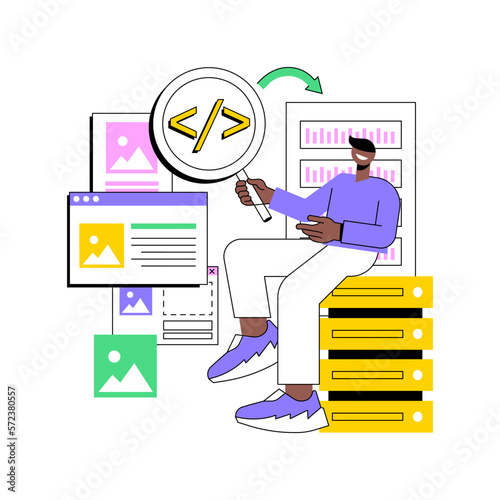 Website scraping isolated cartoon vector illustrations. Man deals with website scraping, modern IT technology, data transfer, software to automate business processes vector cartoon.