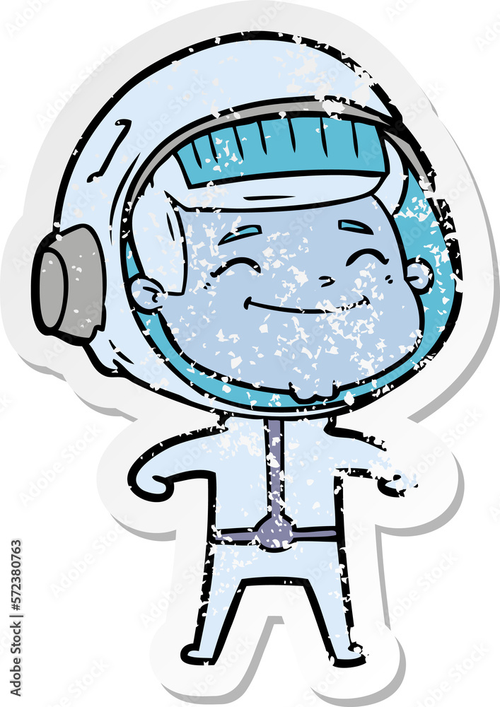 Fototapeta premium distressed sticker of a happy cartoon astronaut