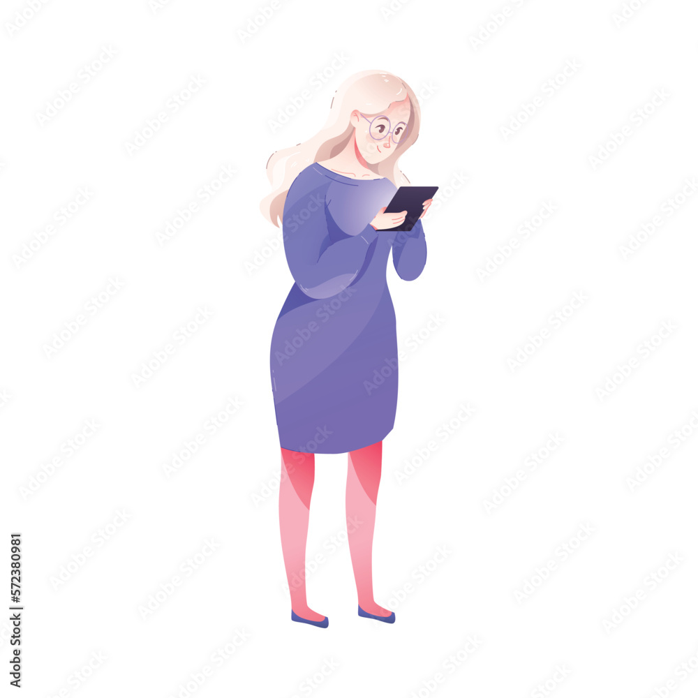 Young Woman Using Tablet PC as Mobile Device Vector Illustration Young Woman Using Tablet PC as Mobile Device Vector Illustration