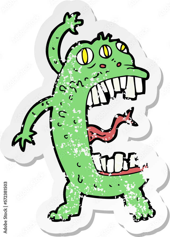 Obraz premium retro distressed sticker of a cartoon crazy monster