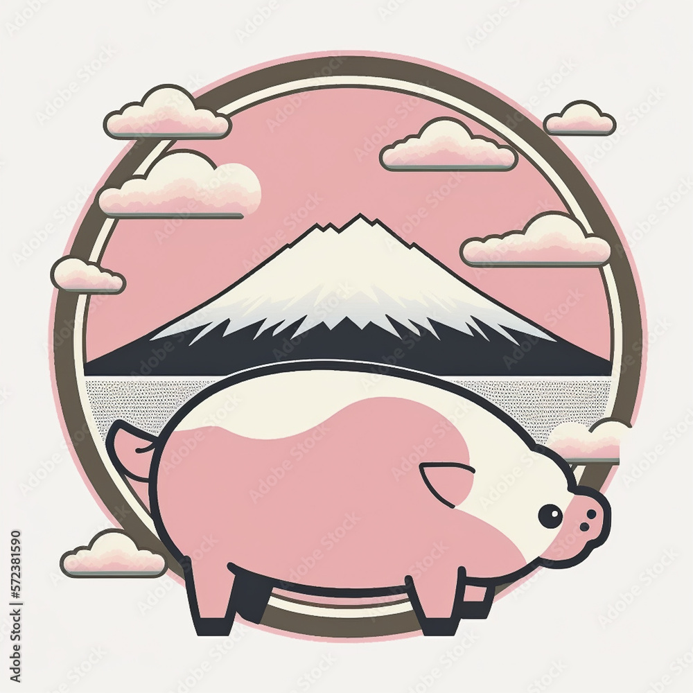 Fototapeta premium logo of a pig on the background of mountains