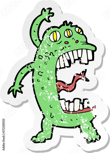 retro distressed sticker of a cartoon crazy monster