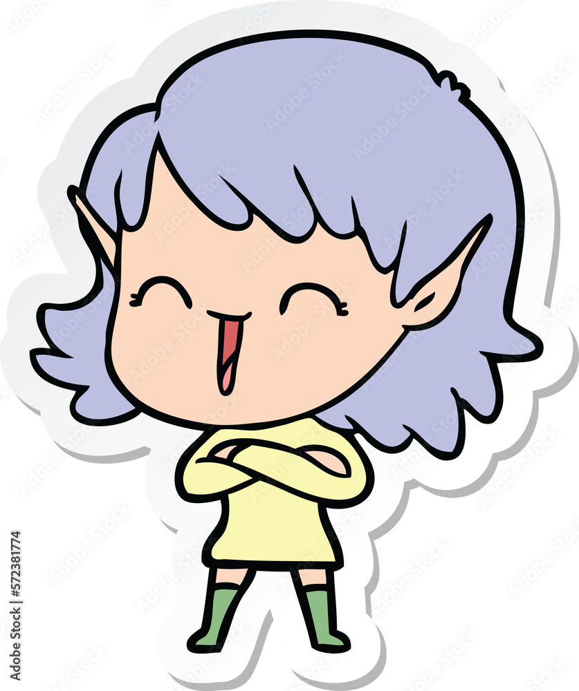 sticker of a cartoon elf girl sticker of a cartoon elf girl