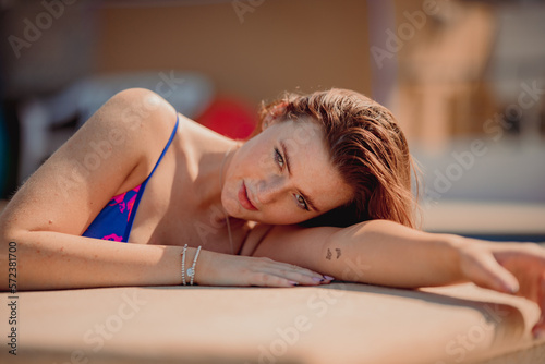 woman relaxing in the pool