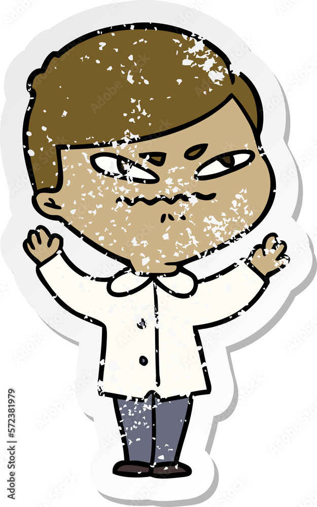 distressed sticker of a cartoon angry man