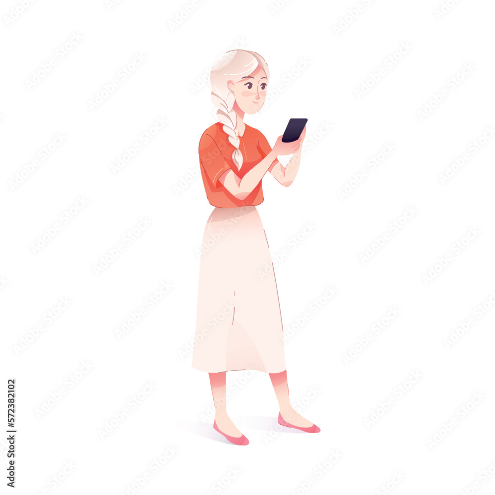 Young Woman Using Smartphone as Mobile Device Vector Illustration Young Woman Using Smartphone as Mobile Device Vector Illustration