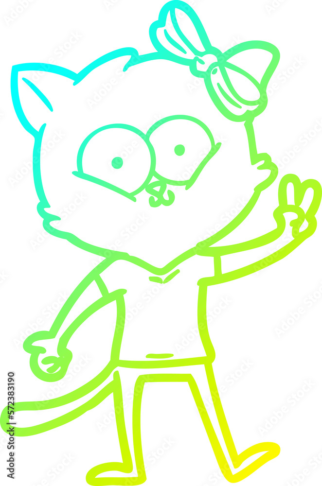 cold gradient line drawing cartoon cat