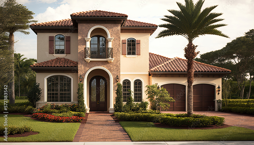Florida real estate, beautiful house with garage, orange, grey, brown