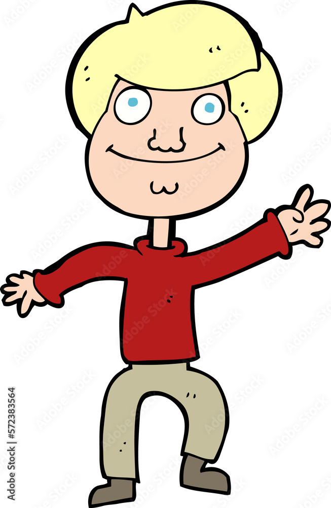 cartoon happy man waving