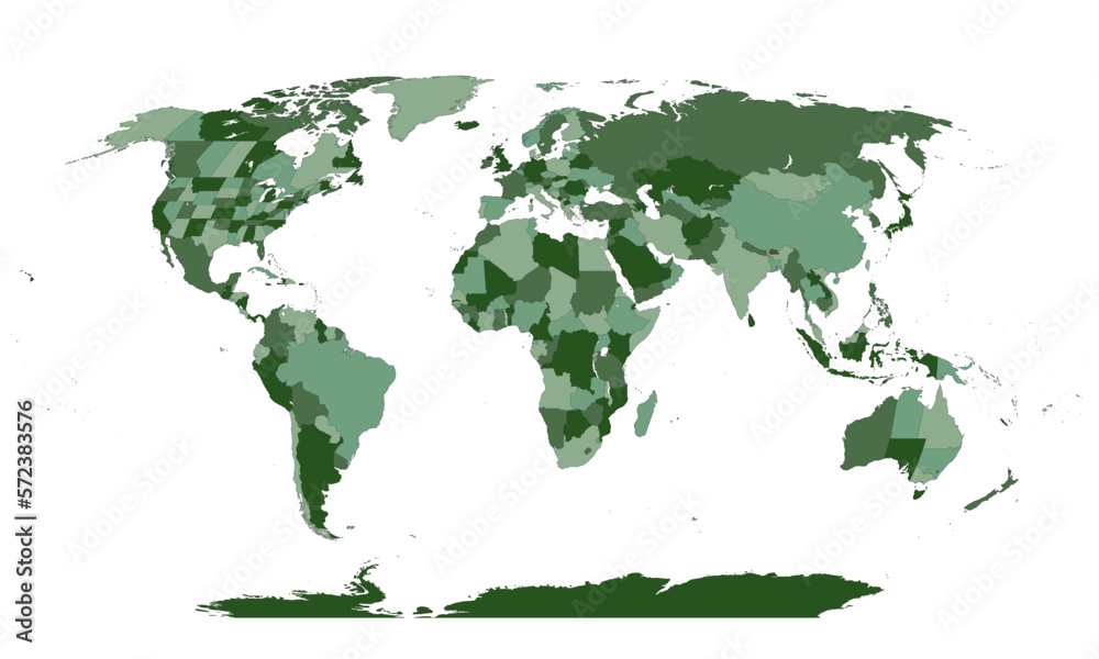 Green shades countries world map vector or high resolution png
