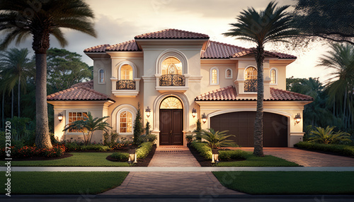 Florida real estate, beautiful house with garage, orange, grey, brown © Marvinix