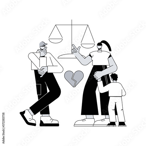 Separated person abstract concept vector illustration. Legal separation, divided couple, apart from spouse, break up, divorce agreement, child custody, broken heart, love people abstract metaphor.