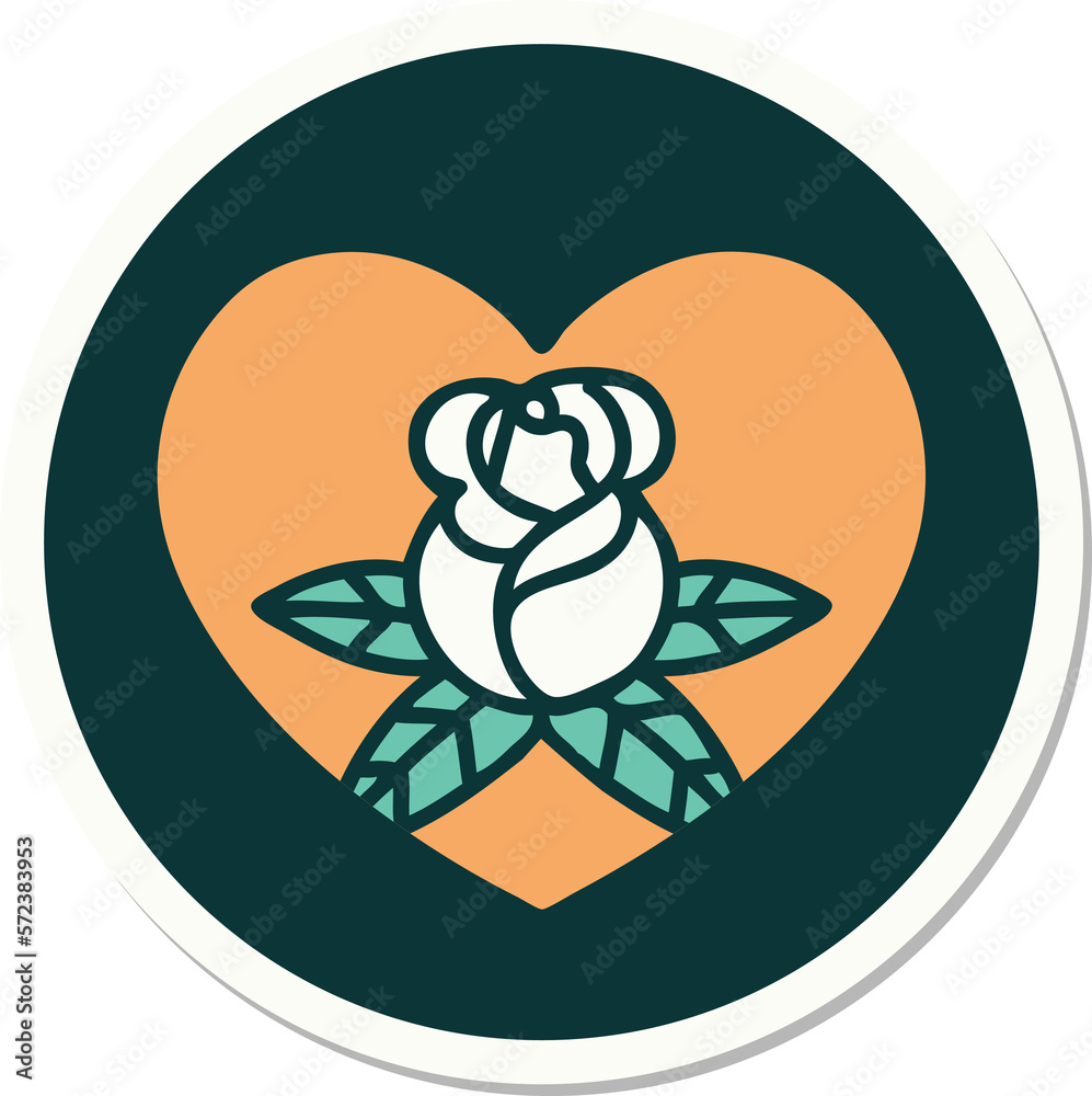 tattoo style sticker of a heart and flowers tattoo style sticker of a heart and flowers