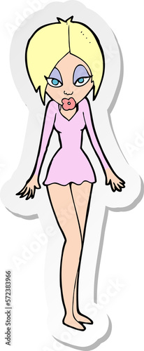 sticker of a cartoon woman in short dress