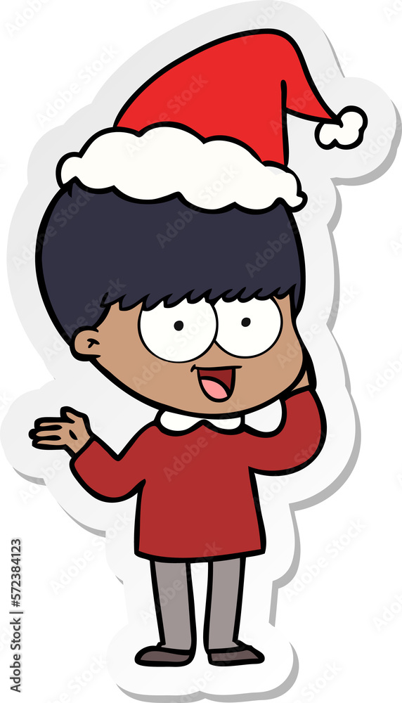 happy sticker cartoon of a boy wearing santa hat happy sticker cartoon of a boy wearing santa hat