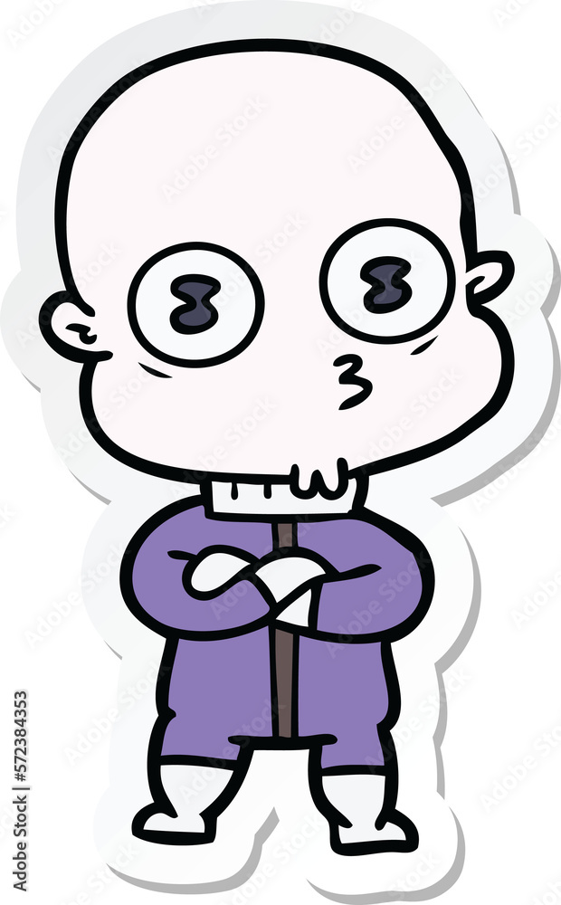 sticker of a cartoon weird bald spaceman sticker of a cartoon weird bald spaceman