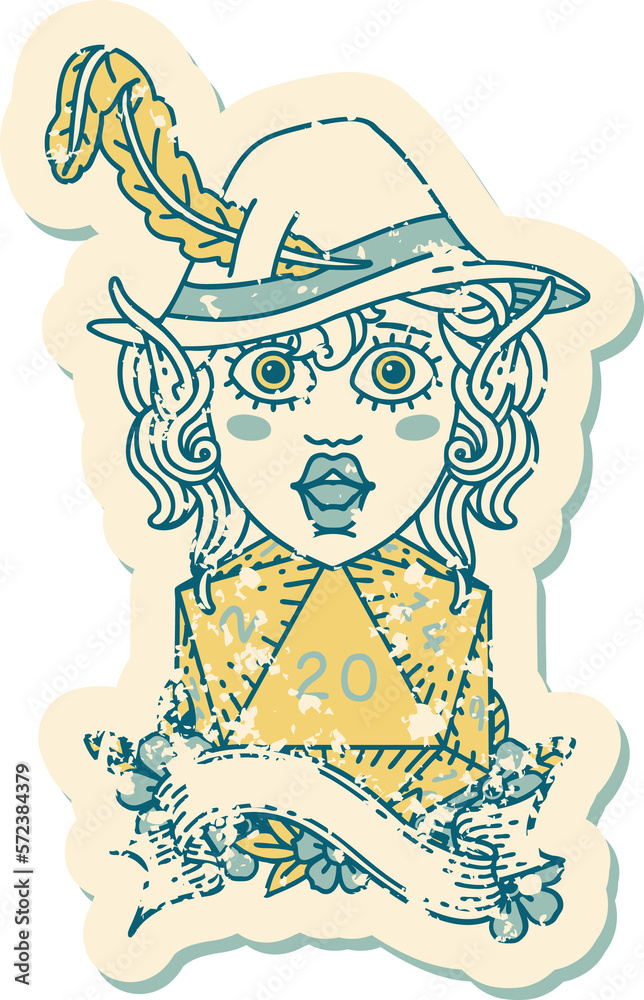 elf bard with natural twenty dice roll illustration elf bard with natural twenty dice roll illustration