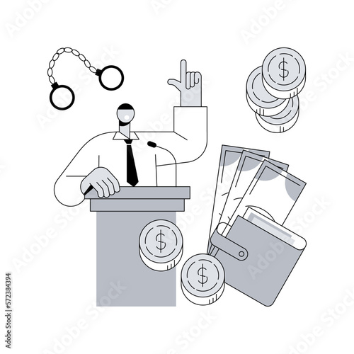 Political corruption abstract concept vector illustration. Police corruption, political scandal news, bribery and tax offense, governmental financial crime, corrupted leader abstract metaphor.