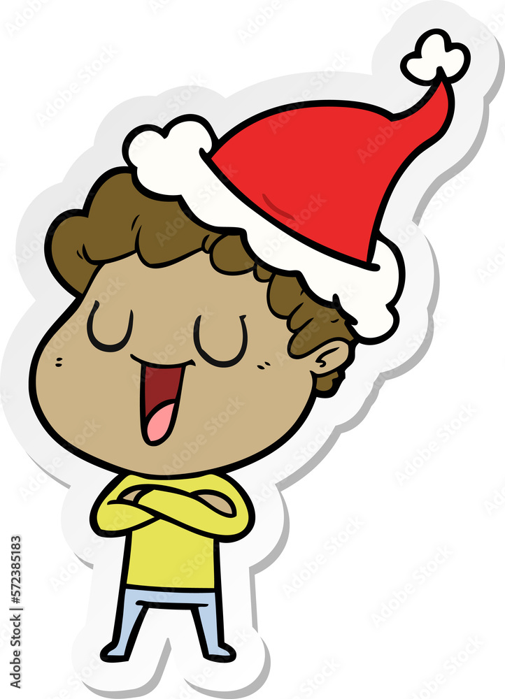 laughing sticker cartoon of a man wearing santa hat laughing sticker cartoon of a man wearing santa hat