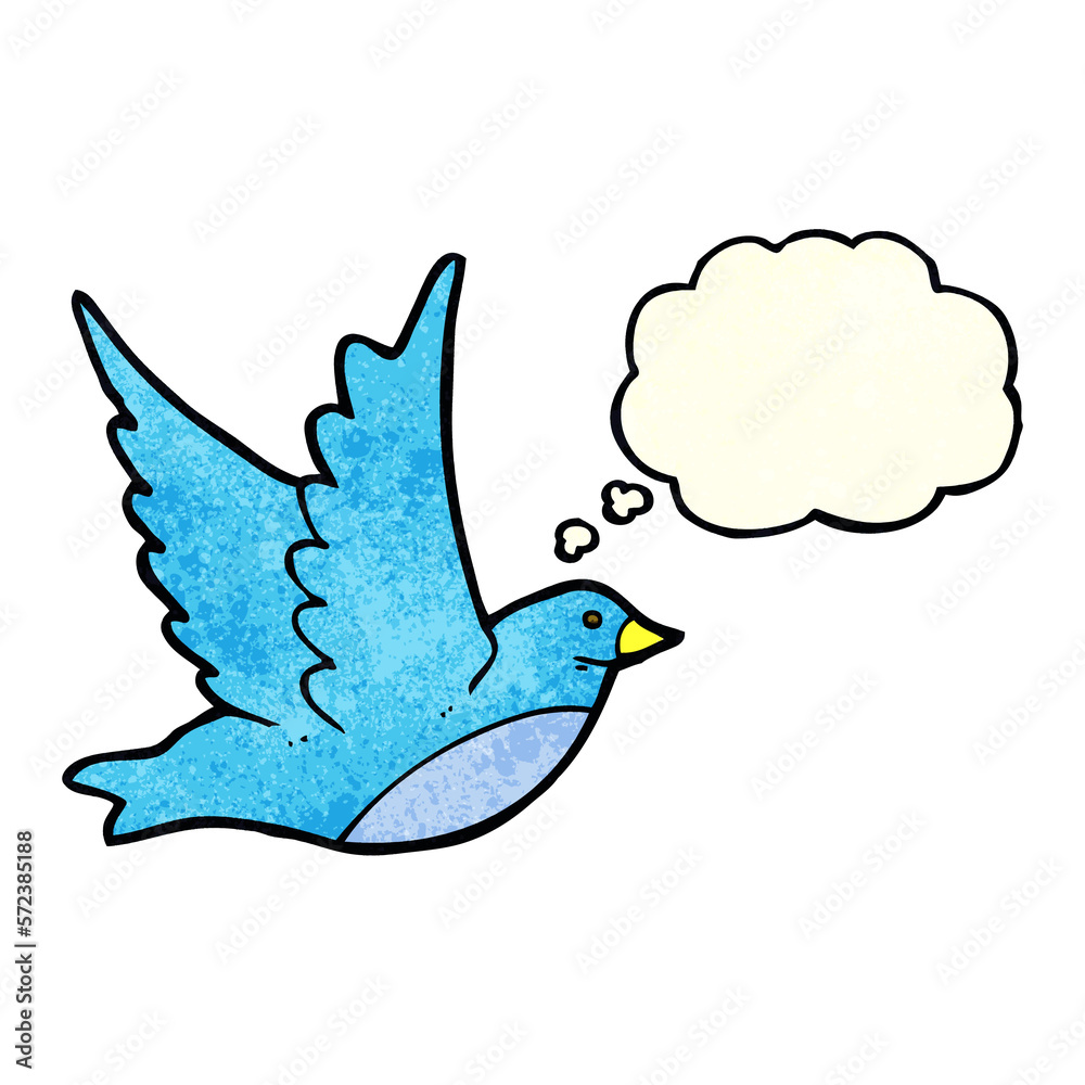 Obraz premium cartoon flying bird with thought bubble