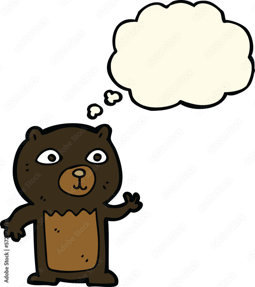 cartoon waving black bear cub with thought bubble cartoon waving black bear cub with thought bubble