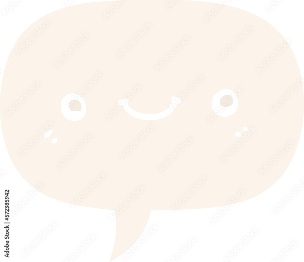 cartoon cute happy face and speech bubble in retro style cartoon cute happy face and speech bubble in retro style