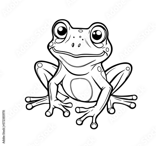 Cartoon frog in black and white style for coloring. Vector illustration