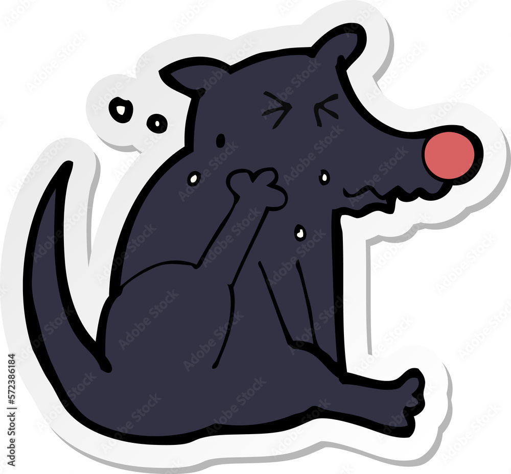Obraz premium sticker of a cartoon dog scratching
