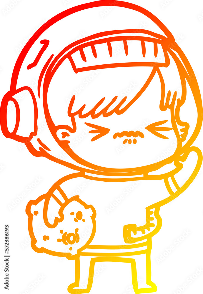 warm gradient line drawing cartoon astronaut woman