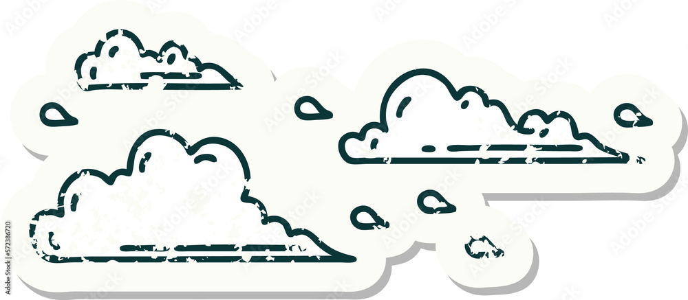 grunge sticker of tattoo style floating clouds