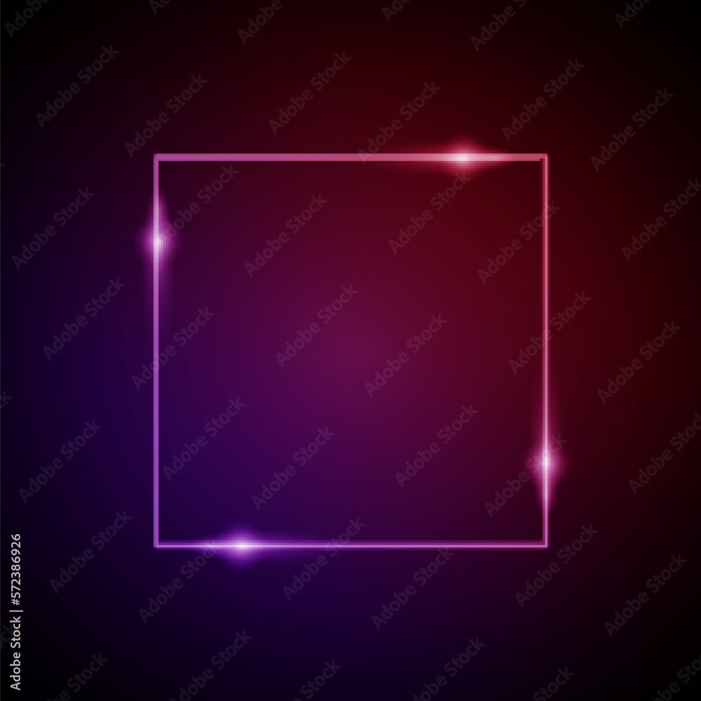 Neon Frame with Glow, and Sparkles. Electronic Luminous Square Frame in Red Colors, for Entertainment Message or Promotion Theme on Dark Neon Frame with Glow, and Sparkles. Electronic Luminous Square Frame in Red Colors, for Entertainment Message or Promotion Theme on Dark