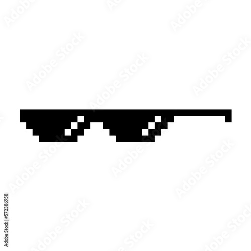 Funny Pixelated Sunglasses. Simple Linear Logo Illustration of 8-bit Black Pixel Boss Glasses. Stylish Glasses, Great Design for Any Purpose - Isolated on White Background