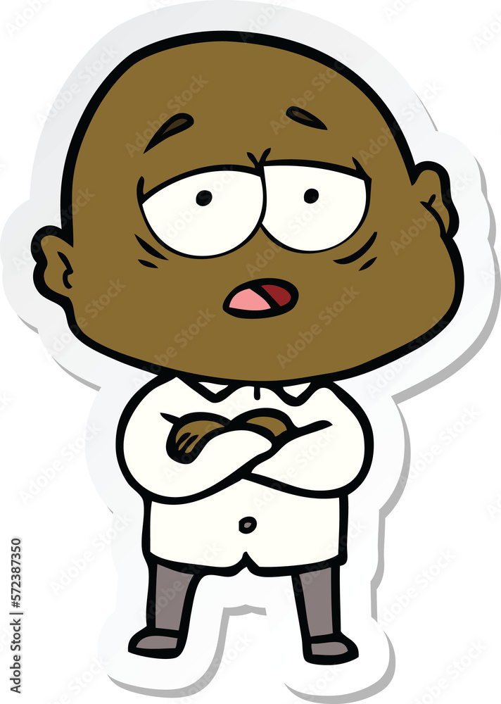 sticker of a cartoon tired bald man